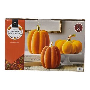 Member's Mark Harvest Flocked Pumpkins Fall Decor, Set of 3 - Orange